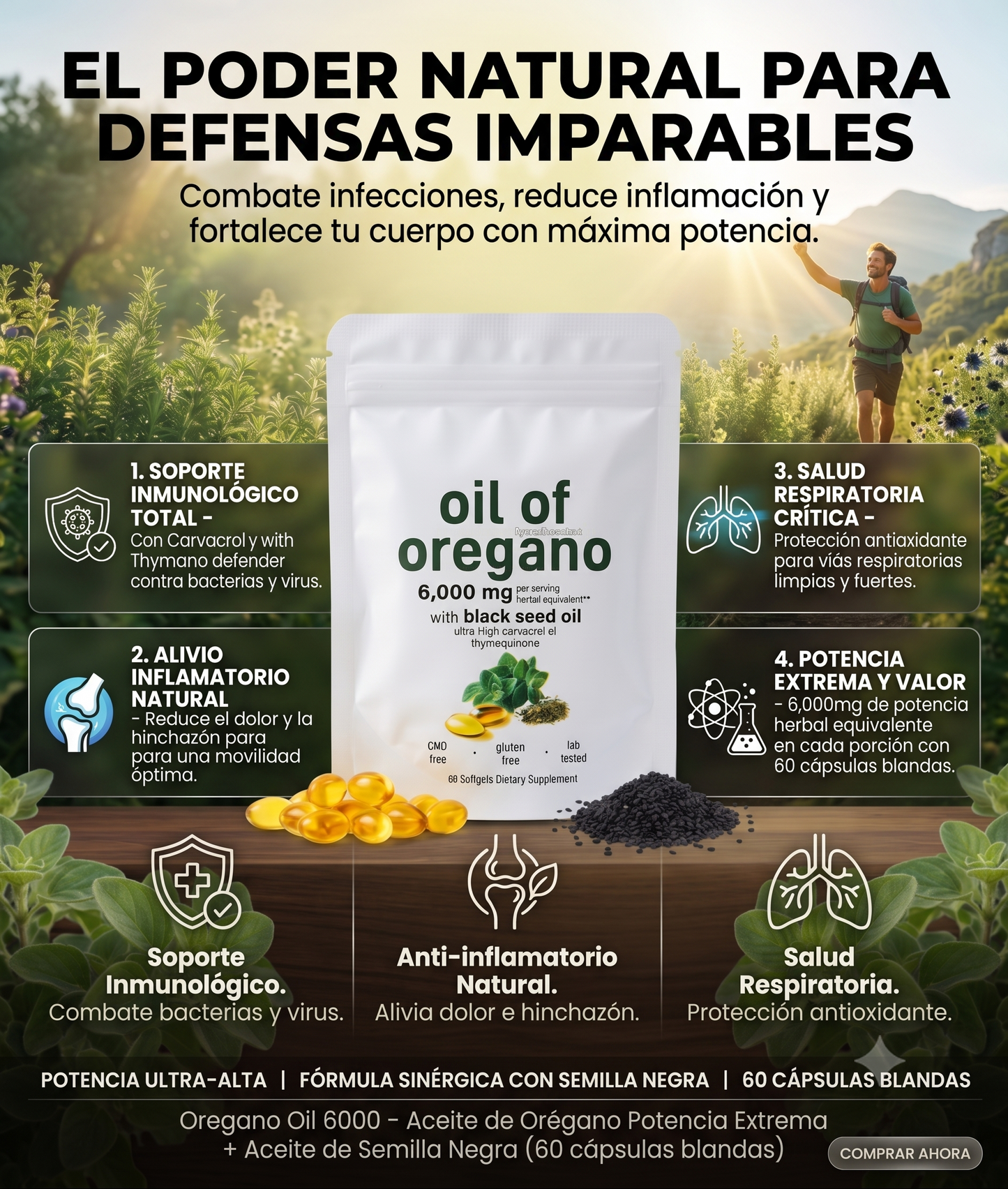 Aceite de Orégano 6000 mg en cápsulas blandas I Sistema Inmune y Defensas